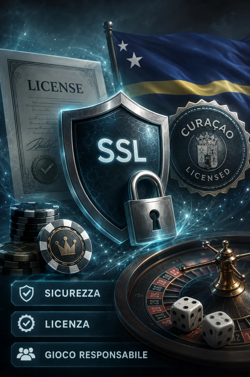 Scudo con lucchetto SSL e logo licenza Curacao
